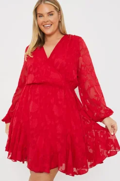 Floral Jacquard Chiffon Wrap Detail Mini Dress