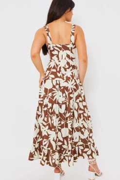 Floral Printed Tie Bust Tiered Maxi Dress