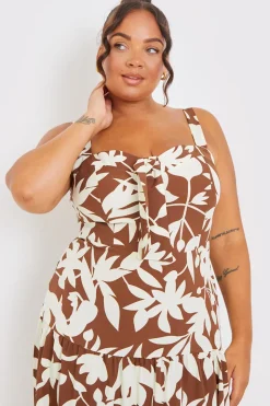 Floral Printed Tie Bust Tiered Maxi Dress