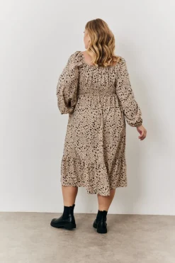 Floral Printed Tiered Midi Dress with Ruched Bust and Tie Front Detail