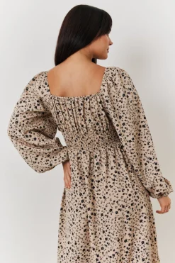 Floral Printed Tiered Midi Dress with Ruched Bust and Tie Front Detail
