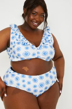 Floral Print High Waisted Bikini Bottoms With Ruched Sides