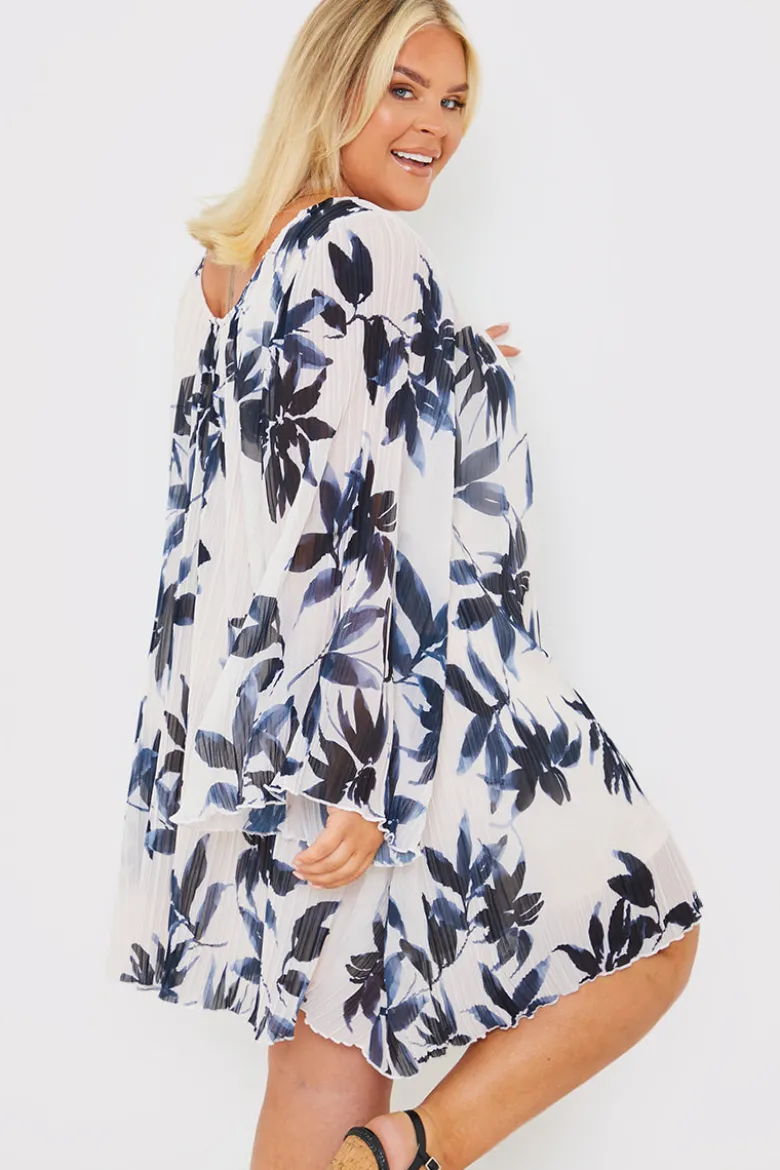 Floral Print Long Sleeve Wrap Frill Detail Midi Dress