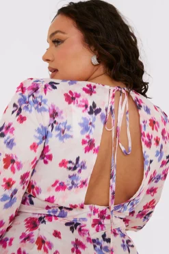 Floral Print Twist Front Balloon Sleeve Playsuit