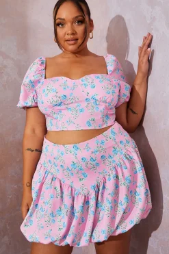 Floral Puffball Hem Mini Skirt