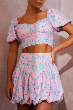 Floral Puffball Hem Mini Skirt