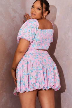 Floral Puffball Hem Mini Skirt
