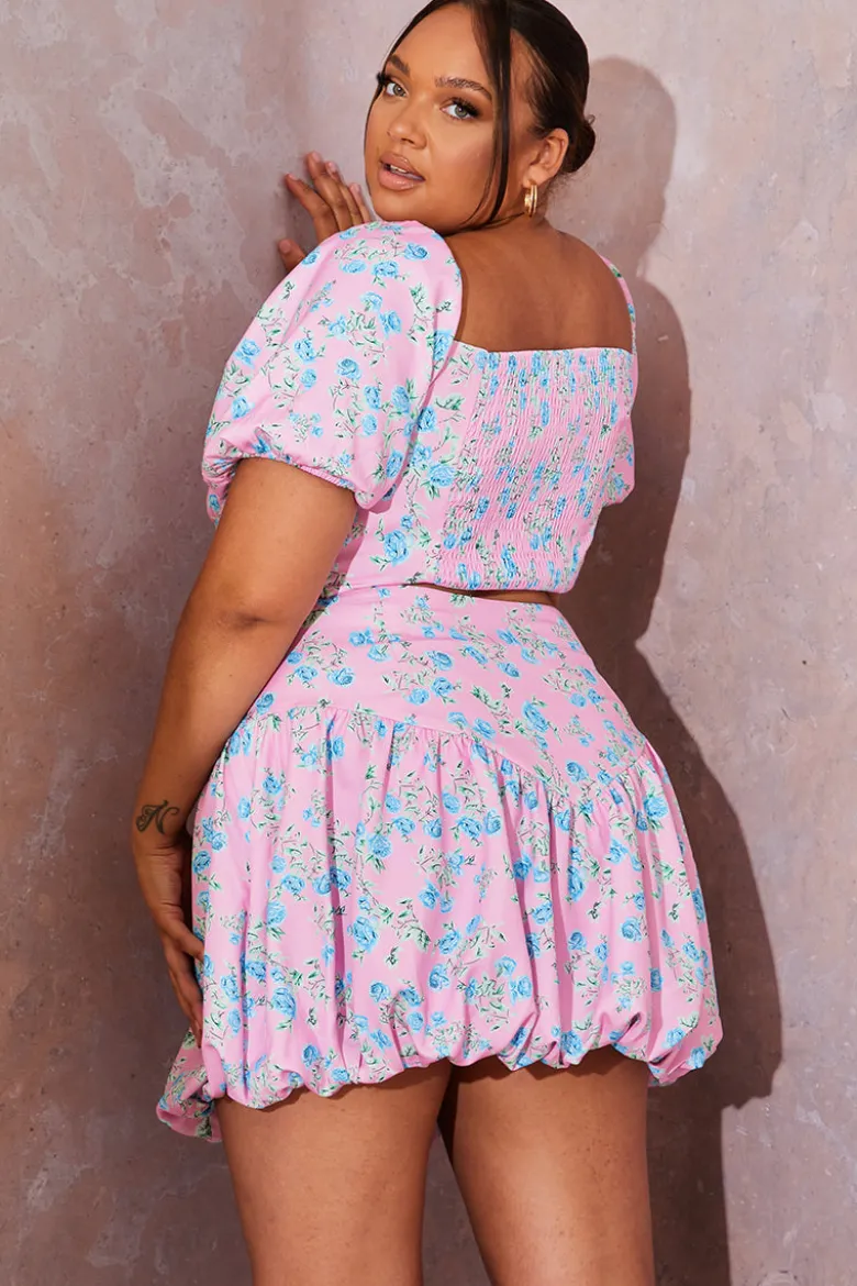 Floral Puffball Hem Mini Skirt