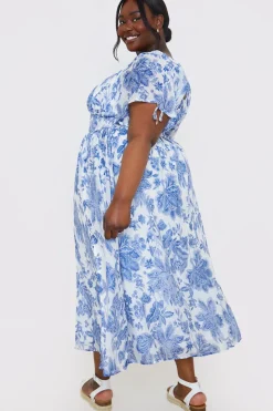 Floral Puff Sleeve Sweetheart Midi Dress