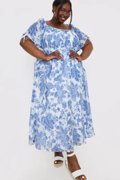 Floral Puff Sleeve Sweetheart Midi Dress