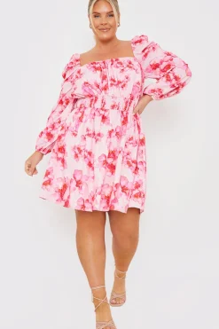 FLORAL SHIRRED WAIST MINI DRESS