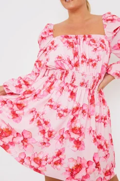FLORAL SHIRRED WAIST MINI DRESS