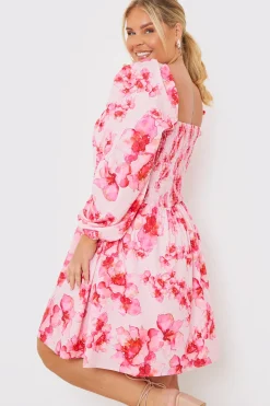 FLORAL SHIRRED WAIST MINI DRESS