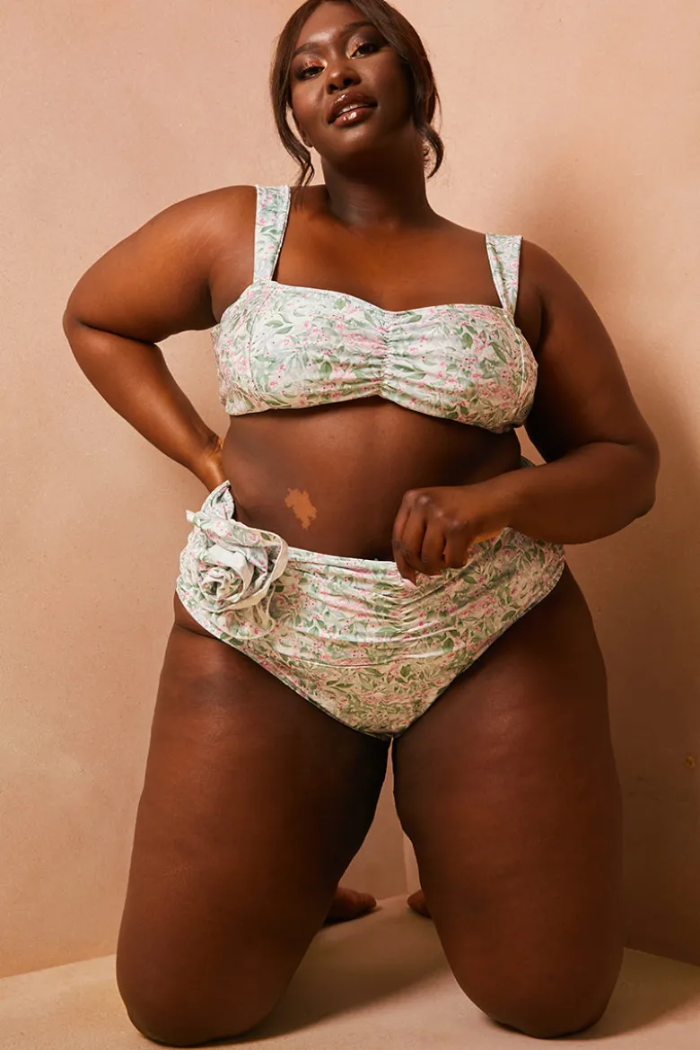 Floral So Perfect High Waisted Ruched Bikini Bottoms