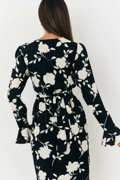 Floral Tie Wrap Detail Midi Dress