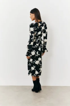 Floral Tie Wrap Detail Midi Dress