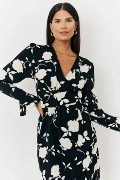 Floral Tie Wrap Detail Midi Dress