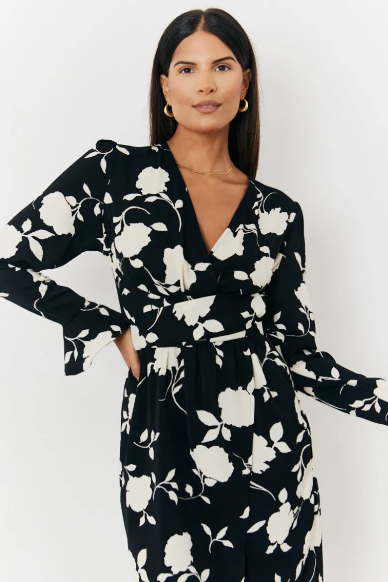Floral Tie Wrap Detail Midi Dress