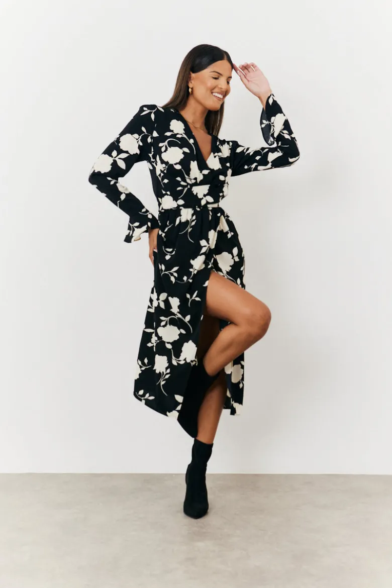 Floral Tie Wrap Detail Midi Dress
