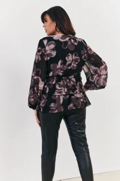 Floral V Neck Frill Detail Blouse