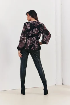 Floral V Neck Frill Detail Blouse