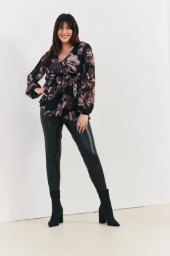 Floral V Neck Frill Detail Blouse