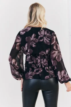 Floral V Neck Frill Detail Blouse