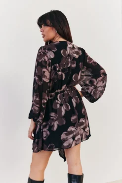 Floral Wrap Front Detail Skater Dress