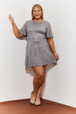 Flutter Sleeve Cowl Back Sequin Mini Dress