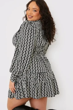 Geo Print Shirred Waist Skater Dress