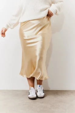 Gold Satin Midi Skirt