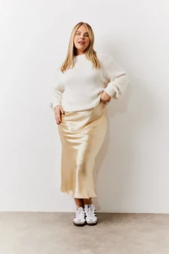 Gold Satin Midi Skirt