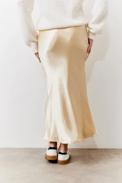 Gold Satin Midi Skirt