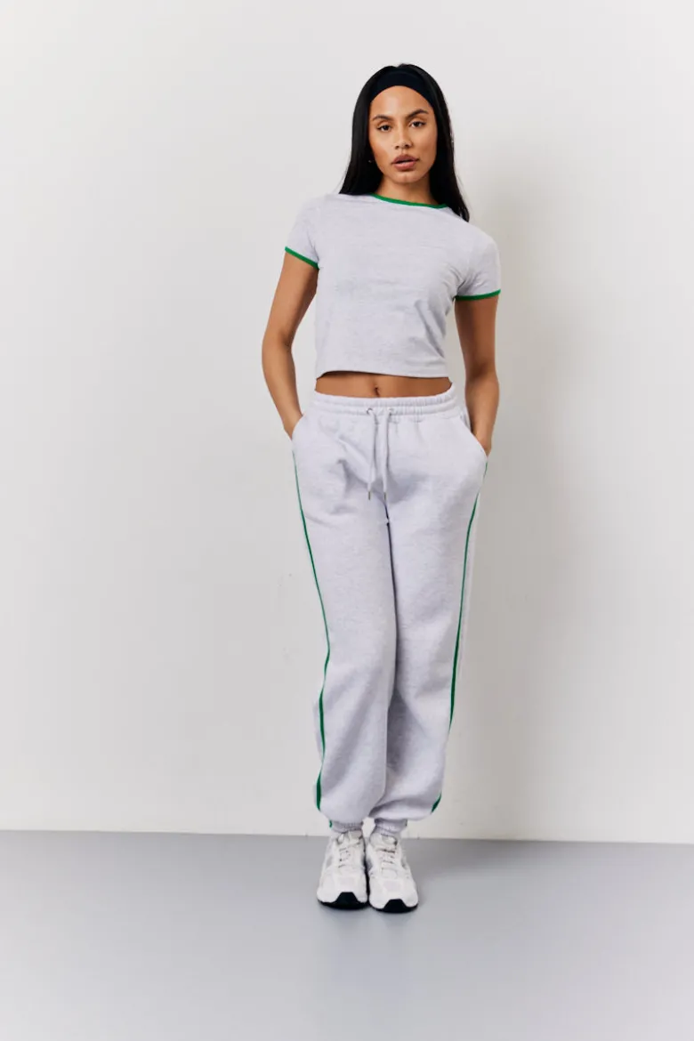 Grey Marl Fits Side Stripe Cuffed Co-Ord Jogger