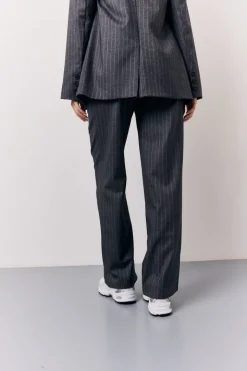 Grey Pinstripe Wide Leg Tailored Trouser