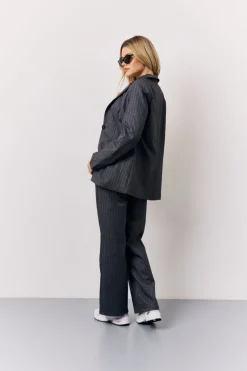 Grey Pinstripe Wide Leg Tailored Trouser