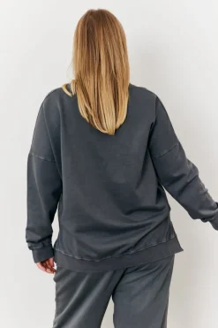 Grey Wash V Neck Split Hem Sweatshirt