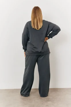 Grey Wash V Neck Split Hem Sweatshirt