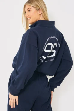 Half Zip '96' Printed Toggle Sweater
