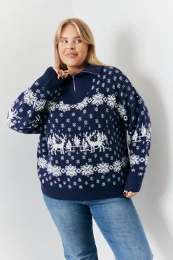 Half Zip Reindeer Fairisle Knitted Jumper