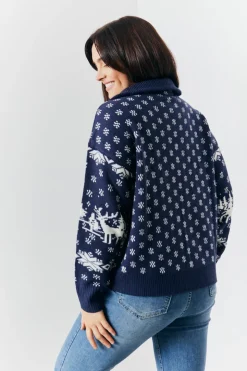 Half Zip Reindeer Fairisle Knitted Jumper