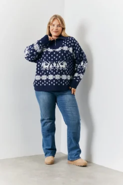 Half Zip Reindeer Fairisle Knitted Jumper