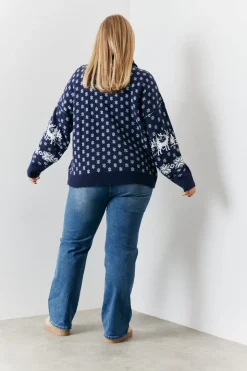 Half Zip Reindeer Fairisle Knitted Jumper