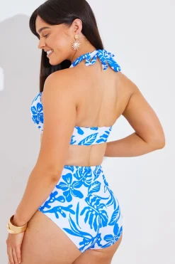 Halter Neck Tropical Print Bikini Top