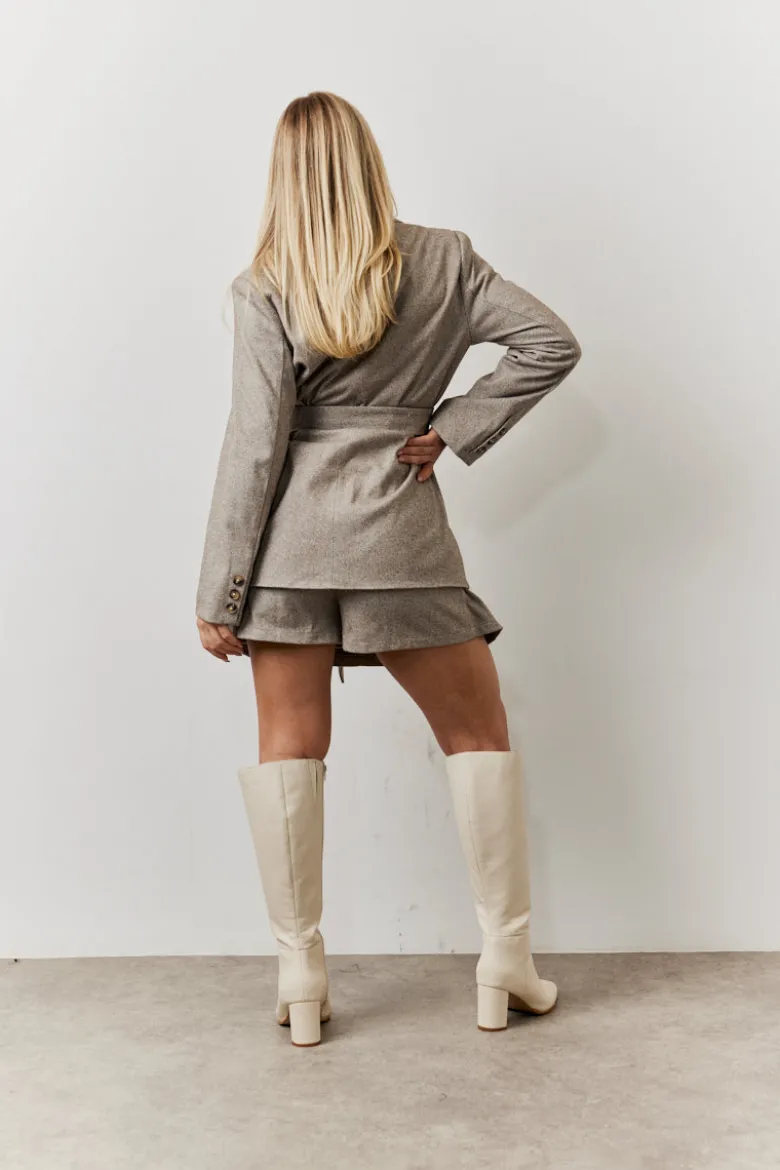 Herringbone Belted Single Breasted Oversized Blazer