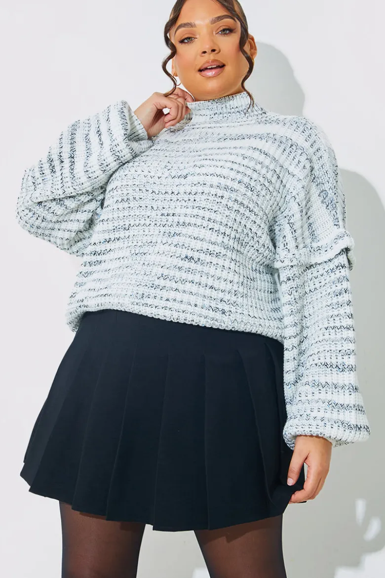 High Neck Frill Sleeve Knit Jumper