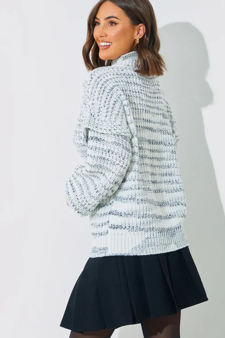 High Neck Frill Sleeve Knit Jumper