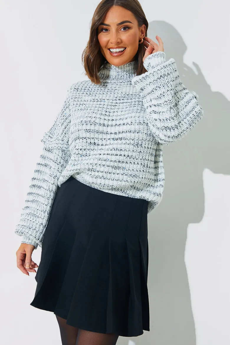 High Neck Frill Sleeve Knit Jumper