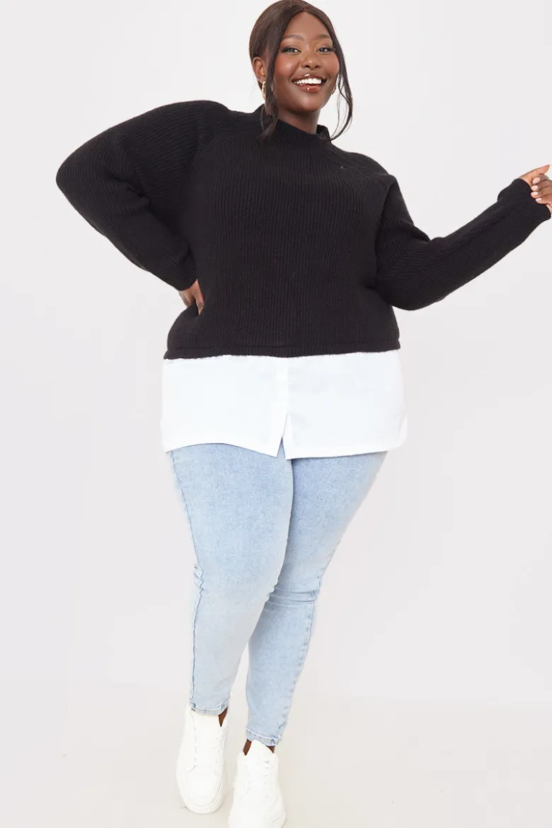 High Neck Shirt Contrast Jumper