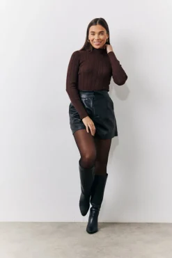 High Neck Variegated Rib Knit Top
